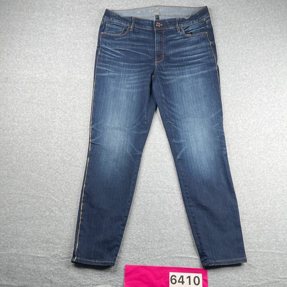 White House Black Market Jeans The Skinny Ankle Womens Size 12 Blue Distressed